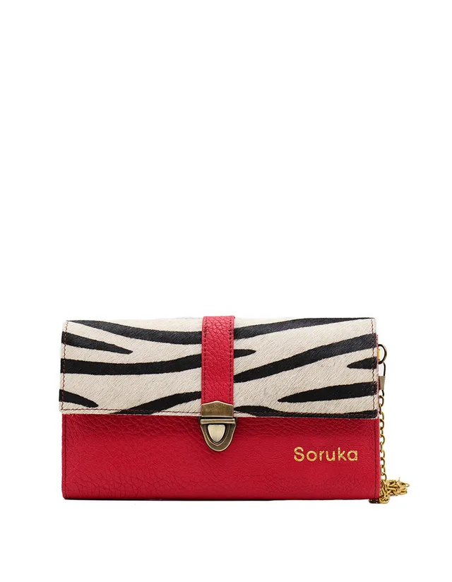 soruka-rome-clutch-leder-rot-animal-print-20-5x12cm image 1