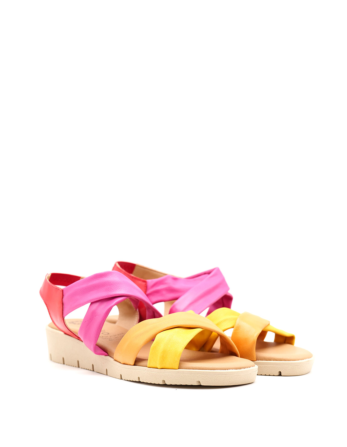 soruka-aura-sandalen-pink-gelb-recycling-leder-keil image 2