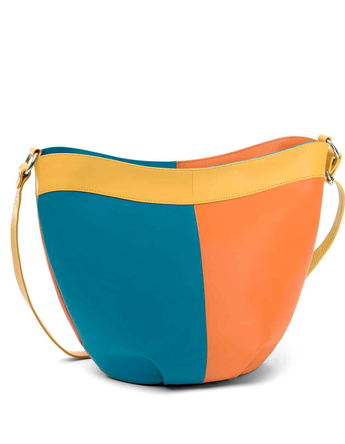 soruka-chromatic-schultertasche-rund-blau-orange-leder image 1
