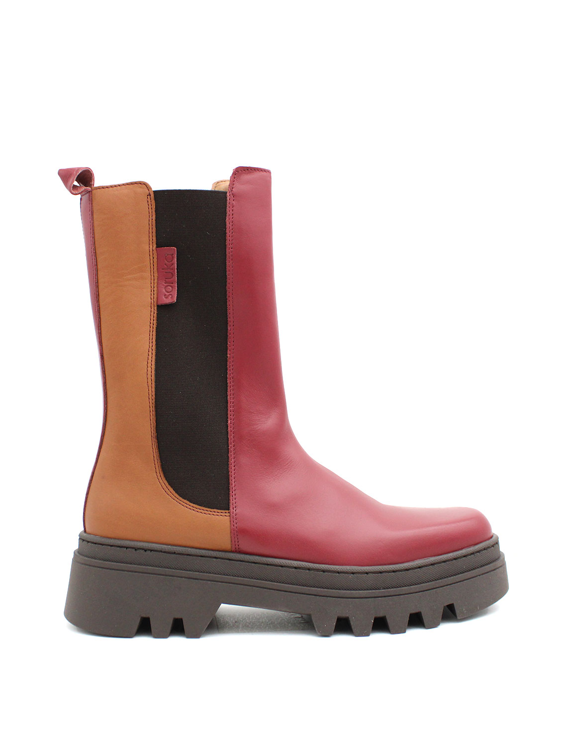 soruka-footwear-juno-stiefeletten-braun-rot-plateau-recycled-leder image 1
