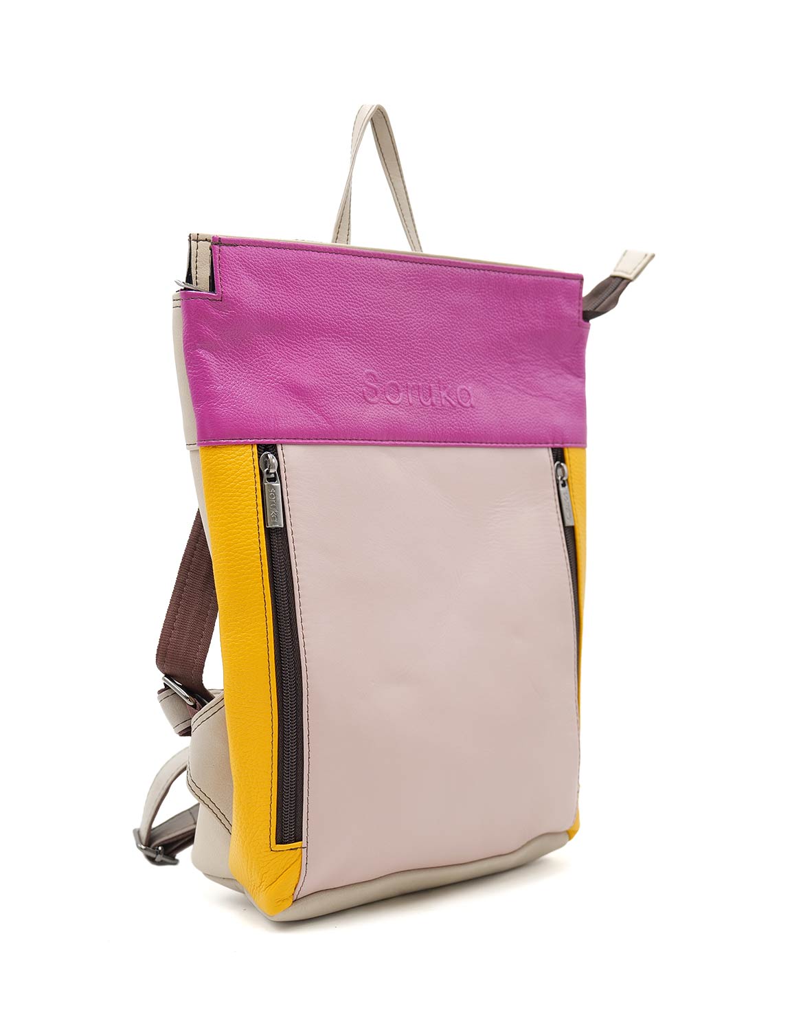soruka-berlin-rucksack-leder-rosa-gelb-tablet image 2