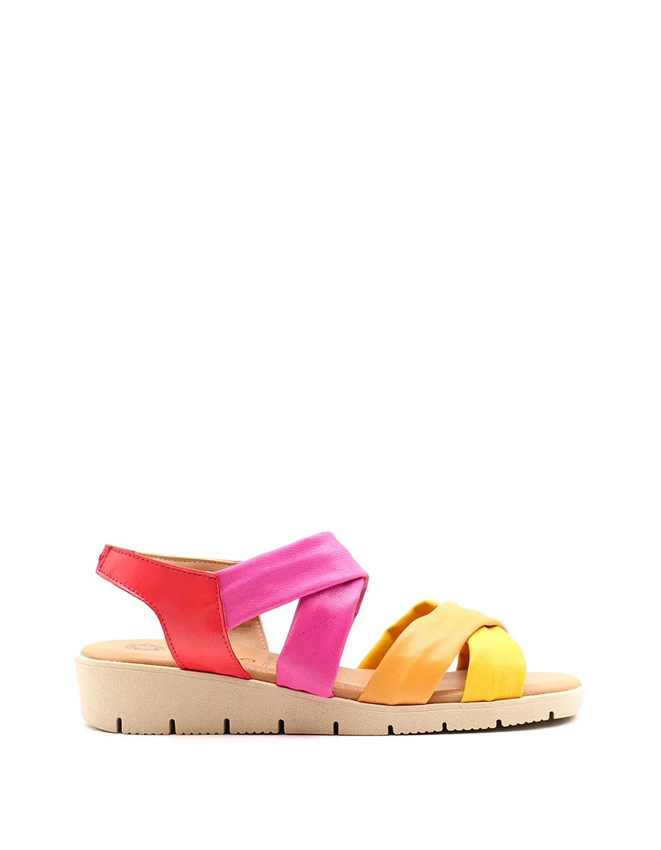 soruka-aura-sandalen-pink-gelb-recycling-leder-keil image 1