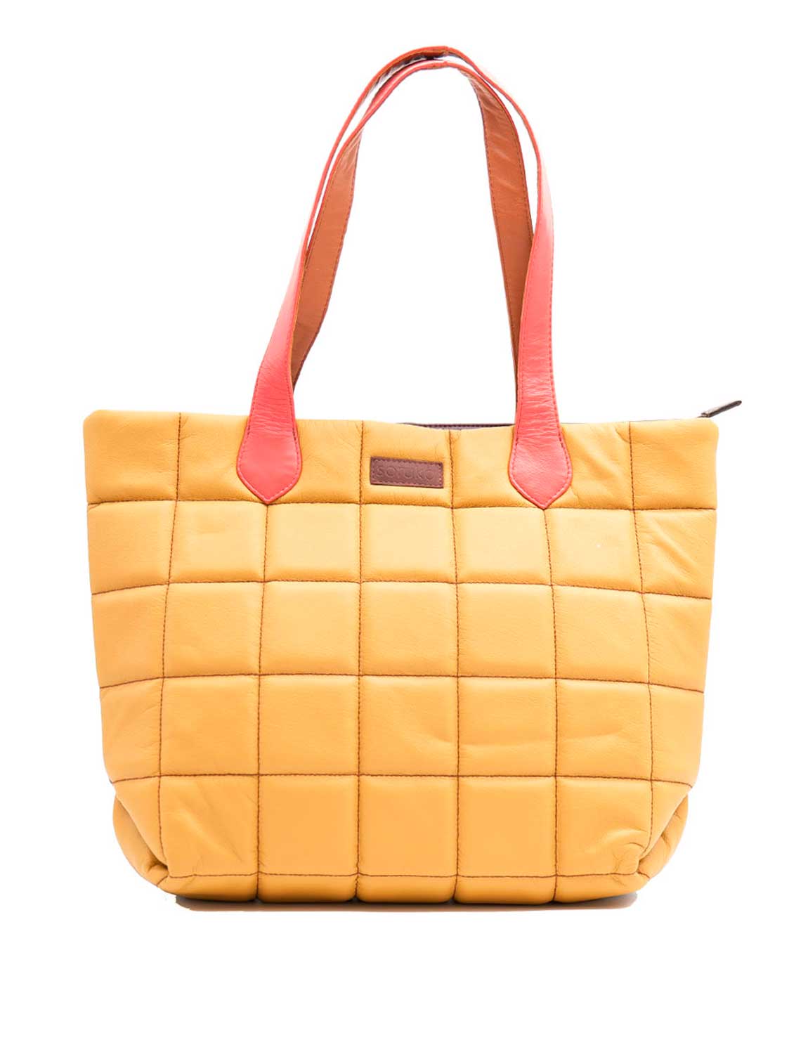 soruka-quilted-shopper-schultertasche-gelb-recycling-leder image 1